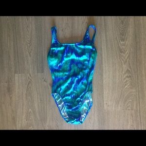 Shiny metallic vintage one piece swimsuit